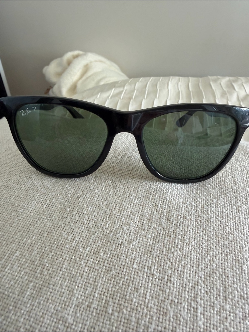 Ray-Ban Black Frame Sunglasses with Green Lenses